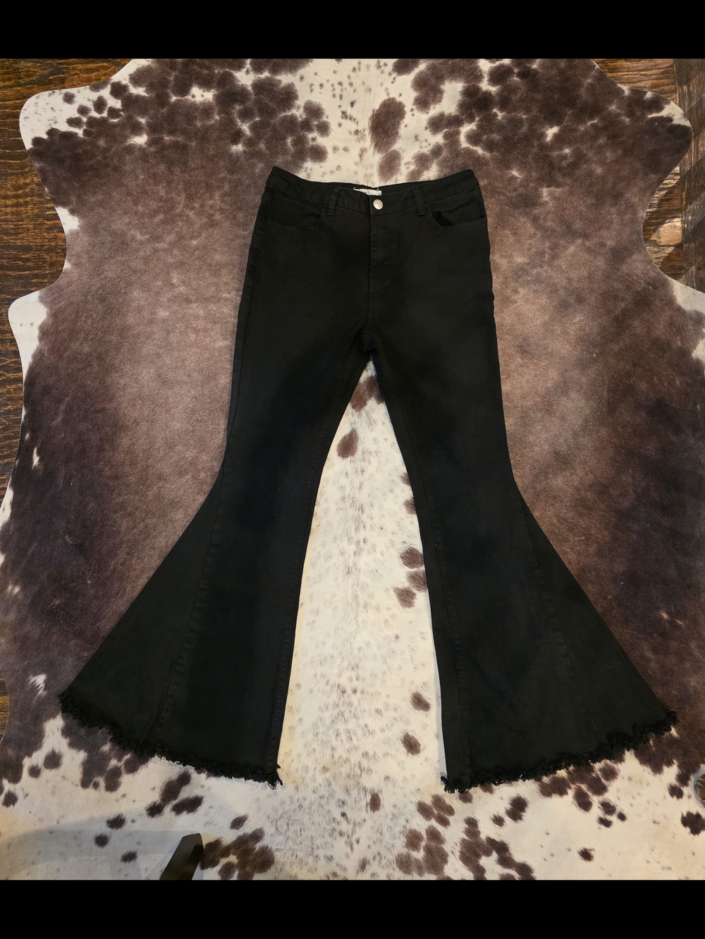 Hope & Hype Black High Rise Flare Bell Bottom Jeans Raw Hem